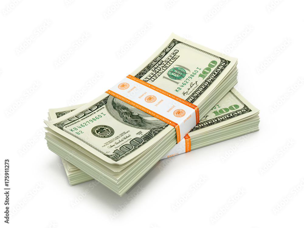 Packs of hundreds of dollars on a white background. 3D illustration Packs of hundreds of dollars on a white background. 3D illustration