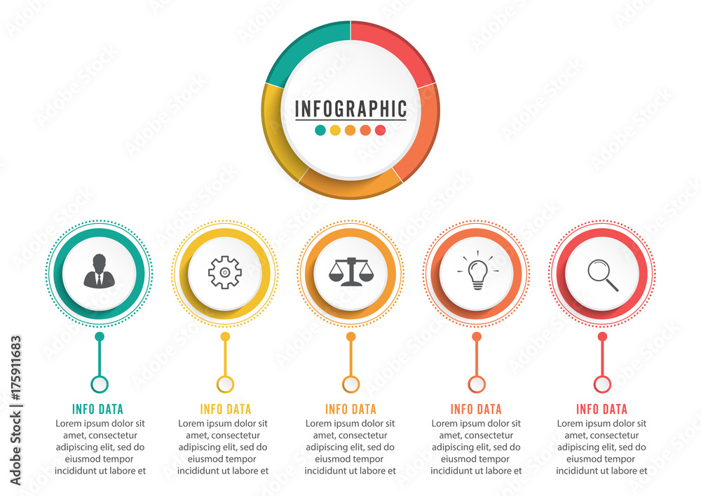 Abstract 3D infographic template with a five steps for success. Business circle template with options for brochure, diagram, workflow, timeline, web design. Vector EPS 10 Abstract 3D infographic template with a five steps for success. Business circle template with options for brochure, diagram, workflow, timeline, web design. Vector EPS 10