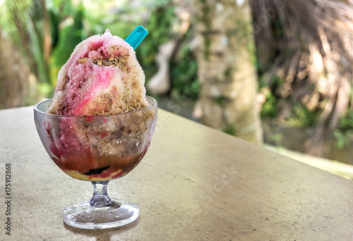 Ais Kacang (ABC), a colorful Malaysian dessert made of shaved ice, beans and colorful jelly photo