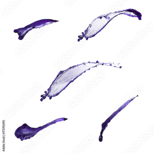 Beautiful collection of purple paint splashes isolated on white