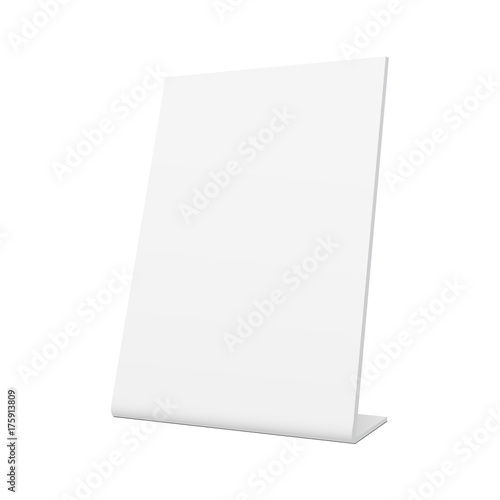 White blank pos stand banner mockup - half side 3/4 view. Template to display your design ideas. Vector illustration
