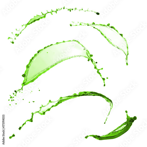 Elegant collection of splashes green color on white background