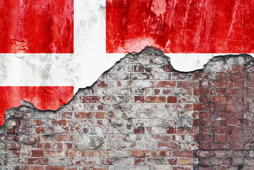 Obraz na plátně Danish Flag On Grungy Wall