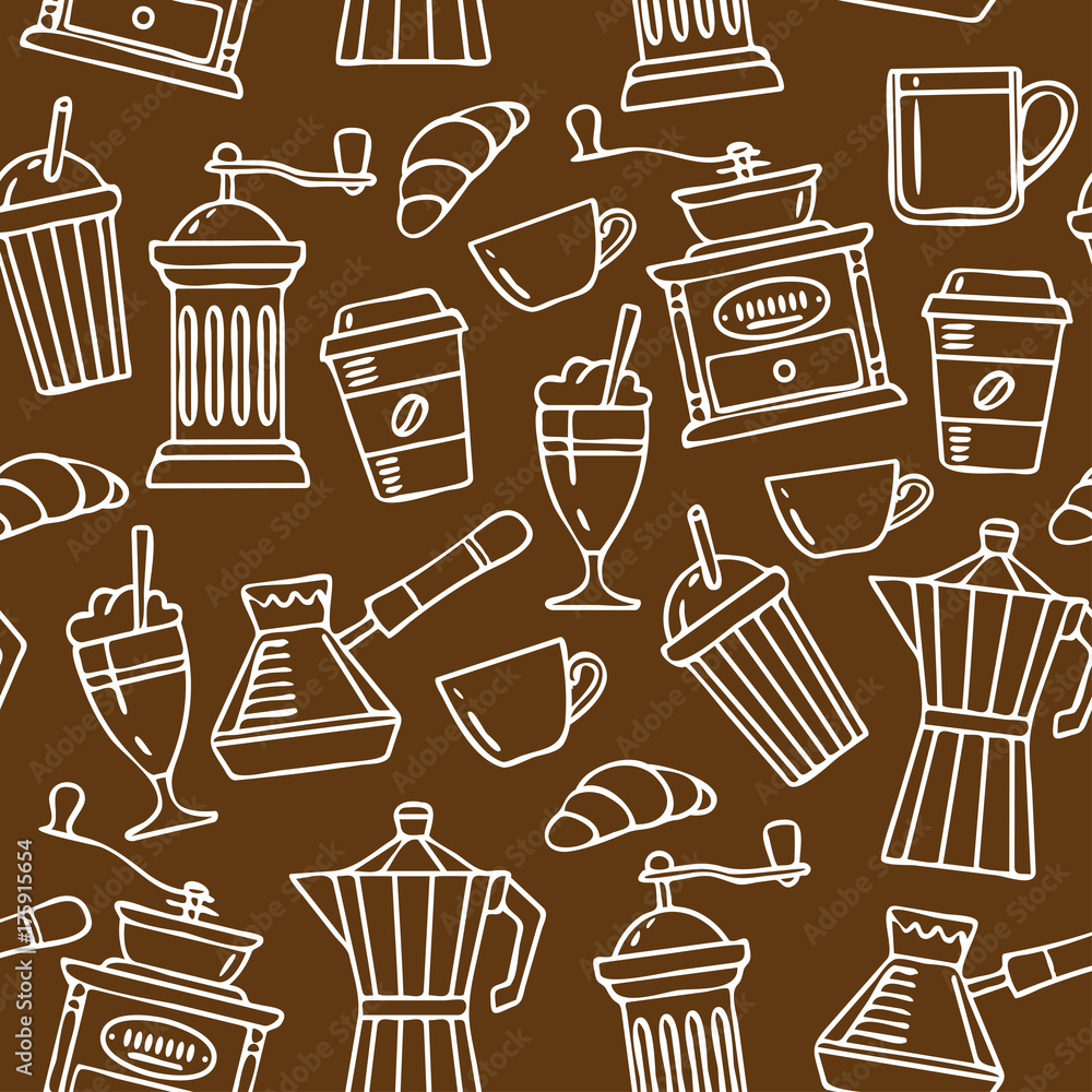 Seamless pattern. Sketch Illustration Coffee,
