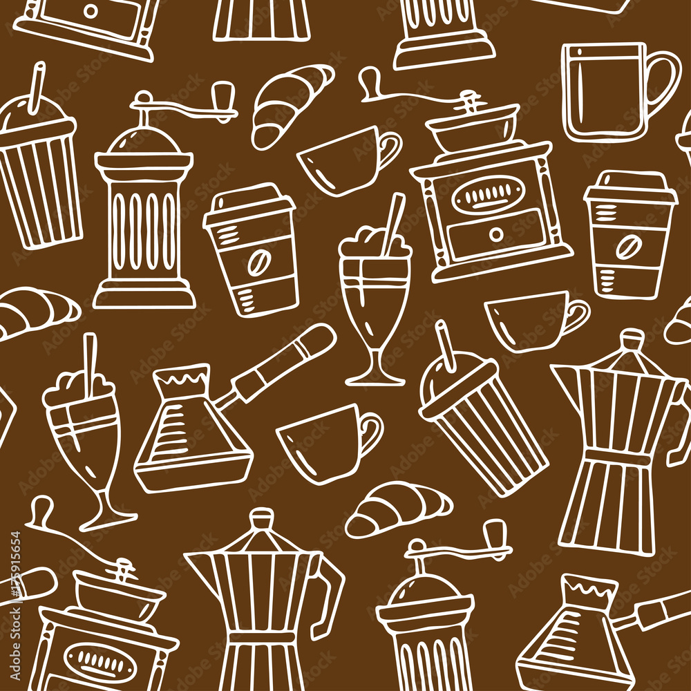 Obraz premium Seamless pattern. Sketch Illustration Coffee,