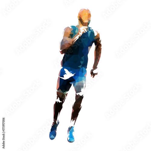 Vector runner, abstract geometric running man illustration. Front view