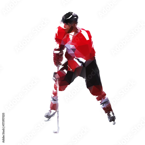 Ice hockey player in red jersey, abstract geometric vector illustration
