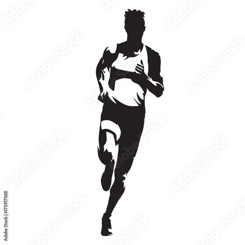 Running man, front view vector silhouette