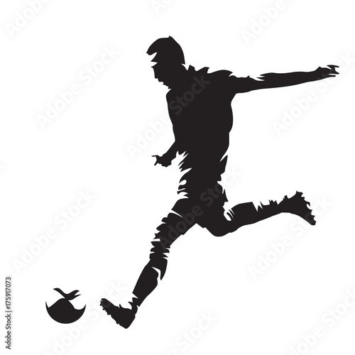 Soccer player kicking ball, abstract vector silhouette