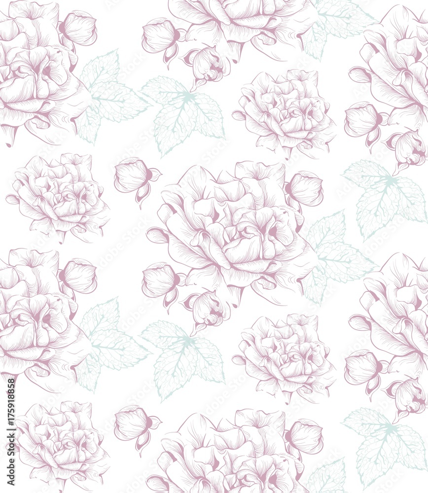 Vintage flowers pattern. Line art hand drawn delicate backgrounds