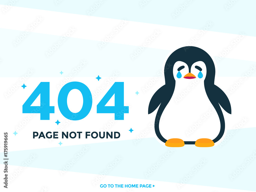 Obraz premium 404 page not found vector template with crying pinguin