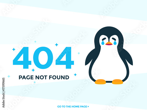 404 page not found vector template with crying pinguin