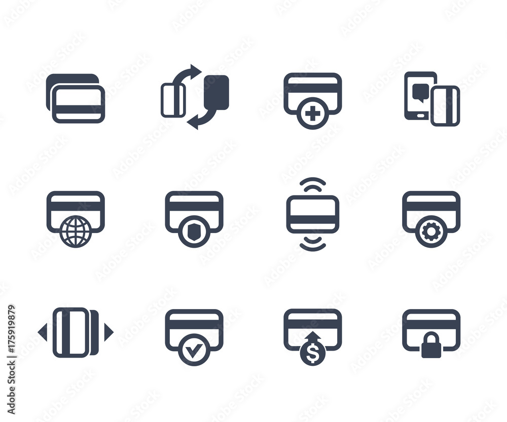 credit cards icons set for mobile banking app, secure payment, add new card, processing, add funds, locked card credit cards icons set for mobile banking app, secure payment, add new card, processing, add funds, locked card