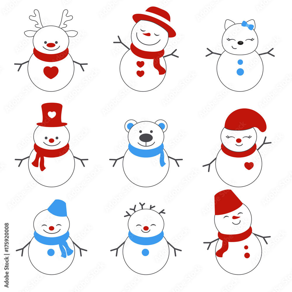 Set of winter holidays snowman. Set of winter holidays snowman.
