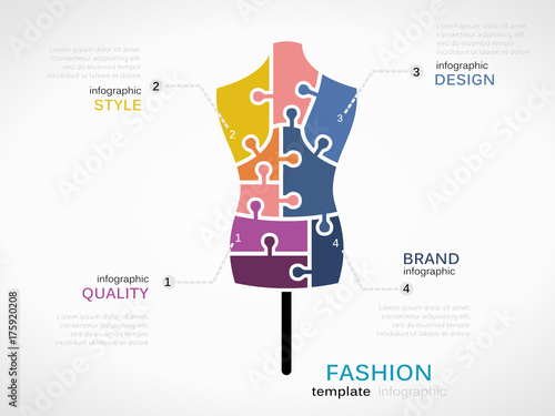 Fashion infographic template with fashion model symbol made out of jigsaw pieces