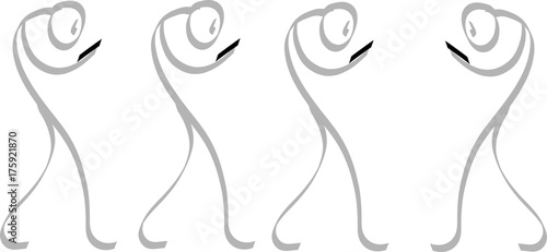 Vier Strichmännchen mit Smartphone