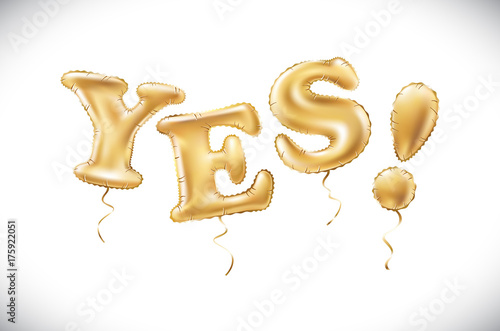 vector Gold alphabet balloons, acronym and abbreviation, yes, golden letter balloon