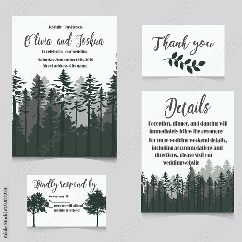 wedding invitation set with mountains invitation card