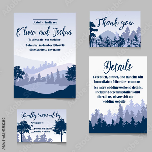 wedding invitation set with mountains invitation card