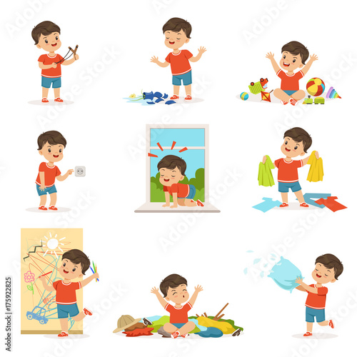 Funny little boy playing games and making mess