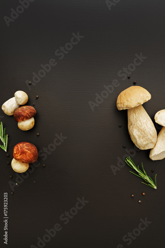 white mushrooms on black table