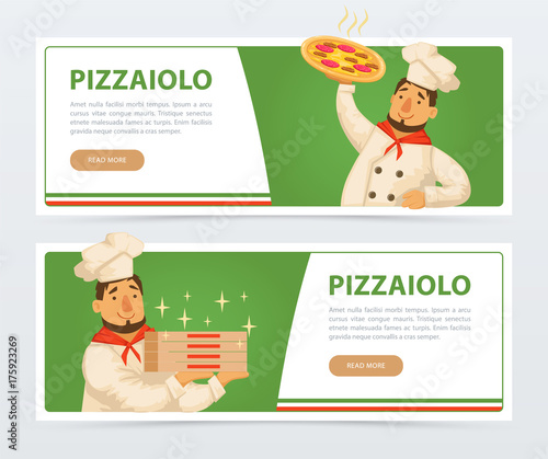 Pizzeria banner template with italian chef