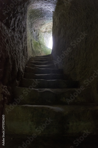 Hidden passage excavated in the rock