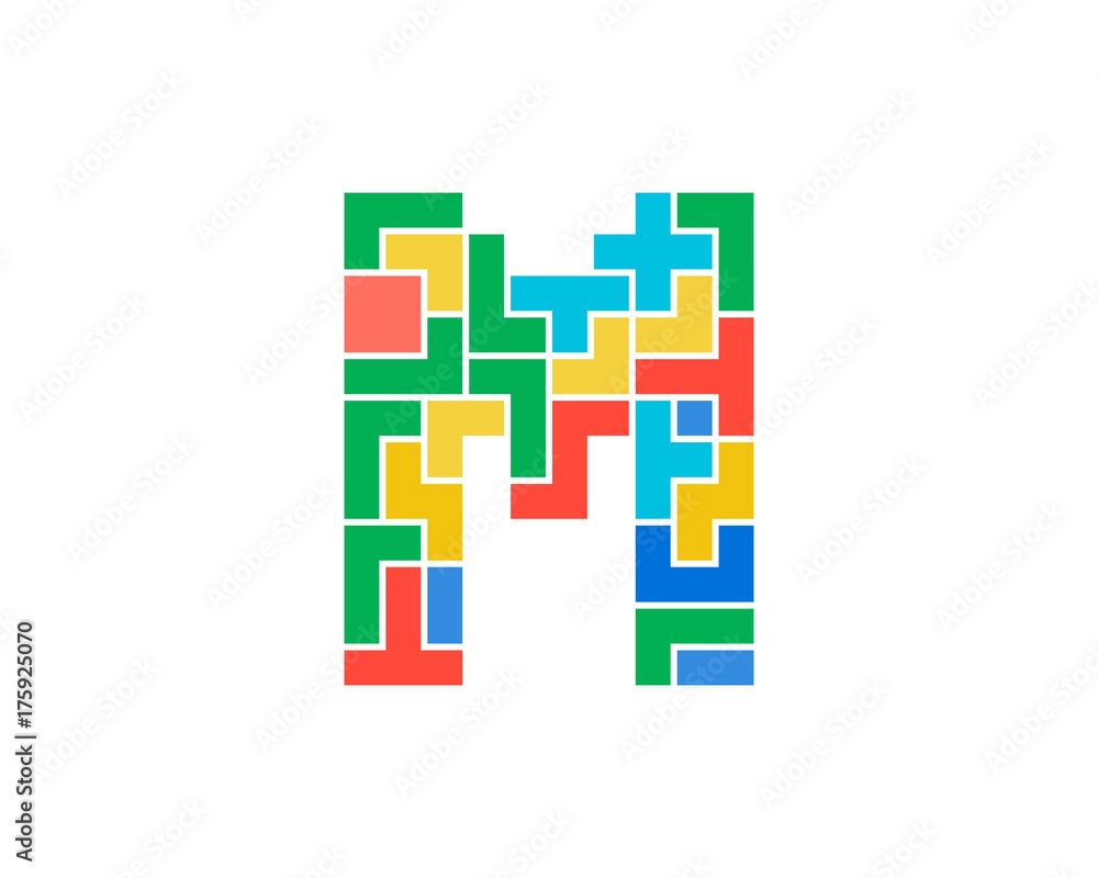 Letter M Puzzle Icon Logo Design Element