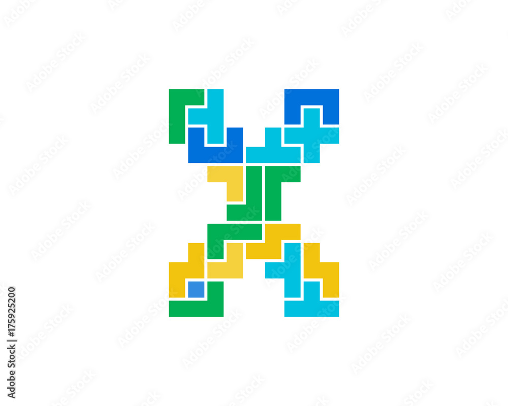 Letter X Puzzle Icon Logo Design Element