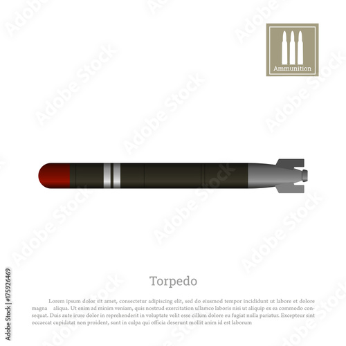 Torpedo drawing on a white background. Warship weapon icon. Navy ammunition. Vector illustration