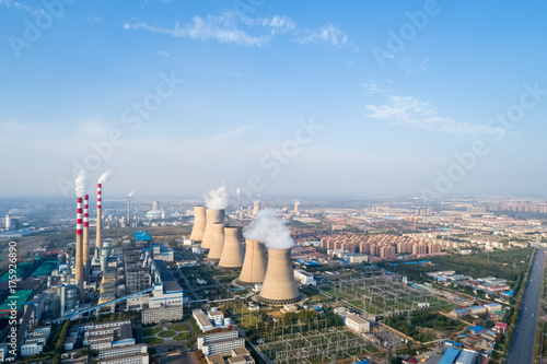 Photography aerial view of thermal power plant