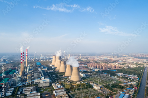 aerial view of thermal power plant photo