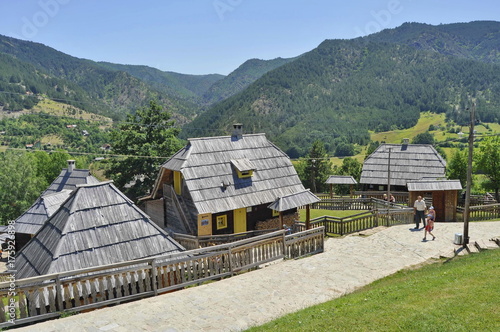 Wooden Houses in Ethno Village Mecavnik in Serbia photo