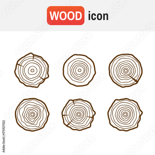 Wood icon logs. Tree rings icons, concept of saw cut runk