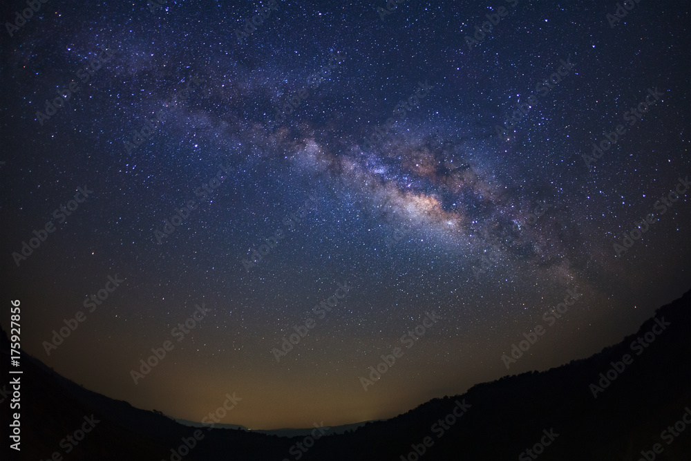 Milky way galaxy with stars and space dust in the universe at Phu Hin Rong Kla National Park in Phitsanulok, Thailand