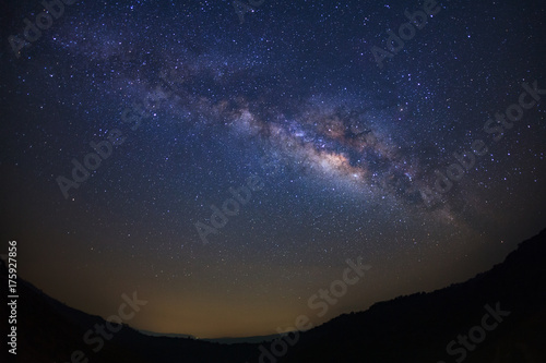 Milky way galaxy with stars and space dust in the universe at Phu Hin Rong Kla National Park in Phitsanulok, Thailand