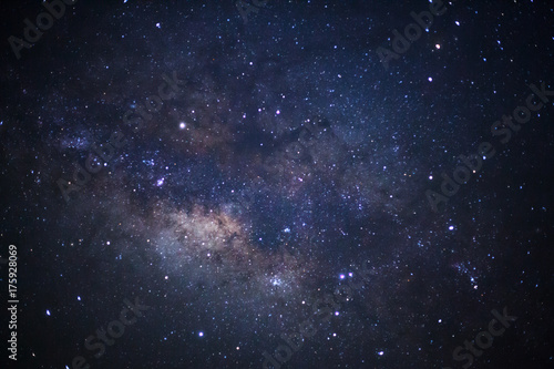 Milky way galaxy with stars and space dust in the universe  Long exposure photograph  with grain.