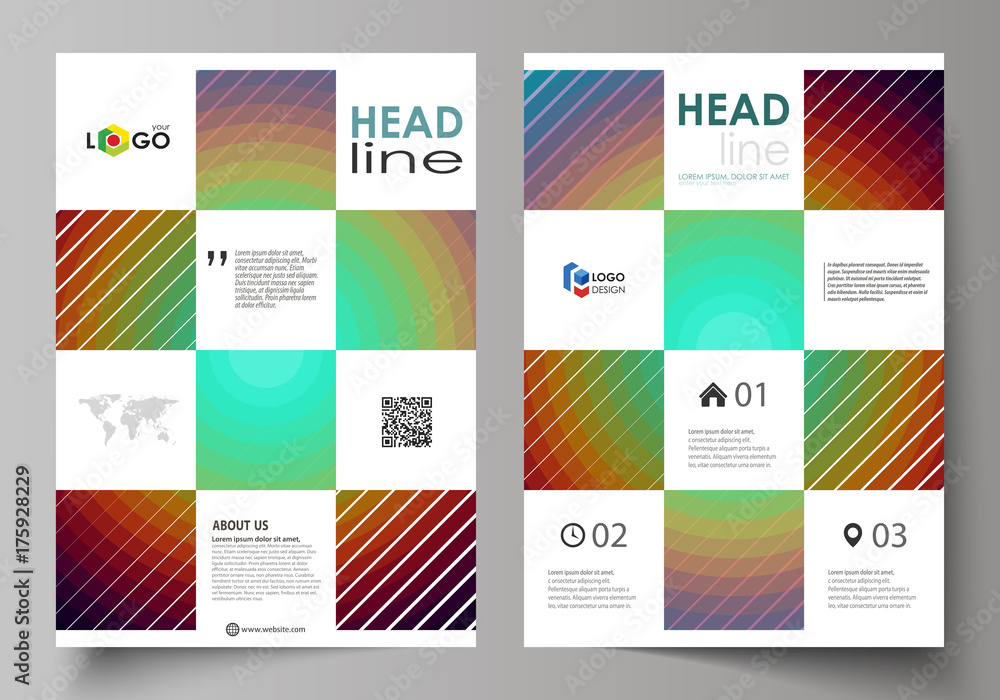 Business templates for brochure, flyer, booklet. Cover template, abstract vector layout in A4 size. Minimalistic design with circles, diagonal lines. Geometric shape, beautiful retro background
