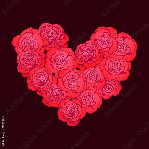 Love heart made of rose bouquet for Valentine s Day or wedding. 