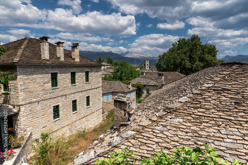  old stone houses in the village Dilofo of Zagorochoria, Epirus, Western Greece photo