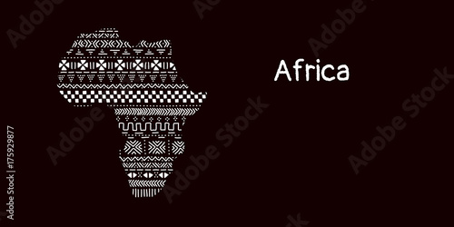 Textured Africa continent in black and white mudcloth ornament, vector