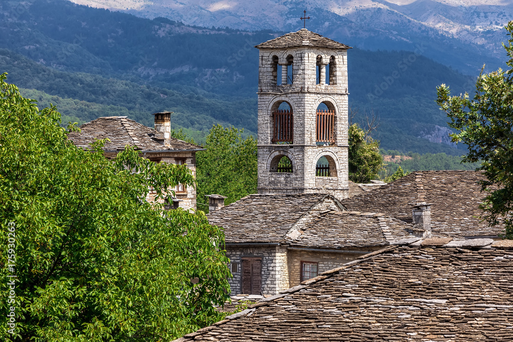  old stone houses in the village Dilofo of Zagorochoria, Epirus, Western Greece