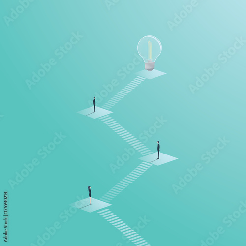 Business creativity vector concept with lightbulb. Creative teamwork process with steps..