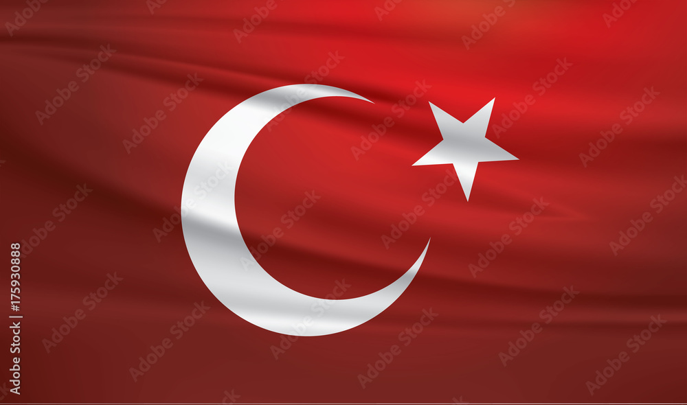 Obraz premium Realistic vector flag of Turkey on the wavy surface of fabric design