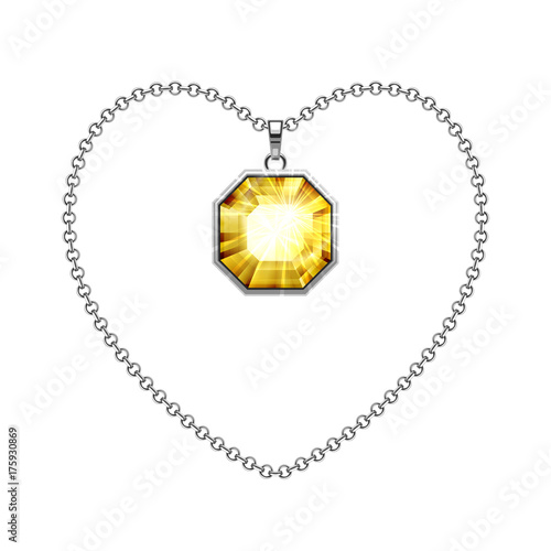 Silver chain necklace with diamond pendant. Vector Illustration