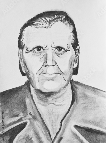 Portrait of an elderly woman. A charcoal drawing