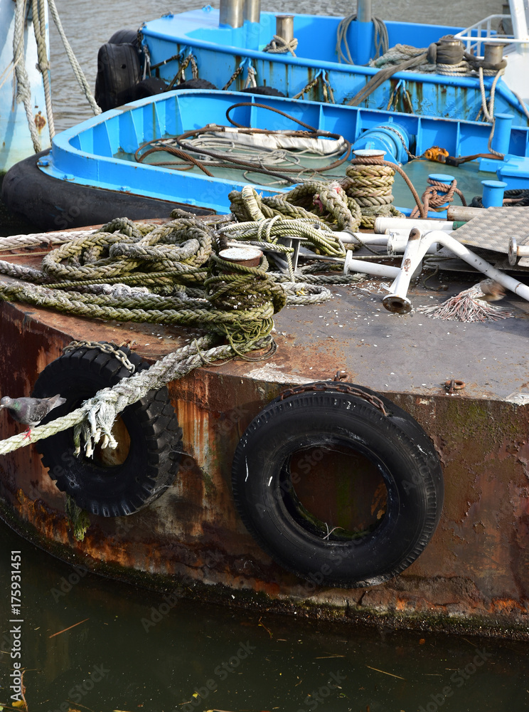 Scene of the rusted old ship anchoring in the port