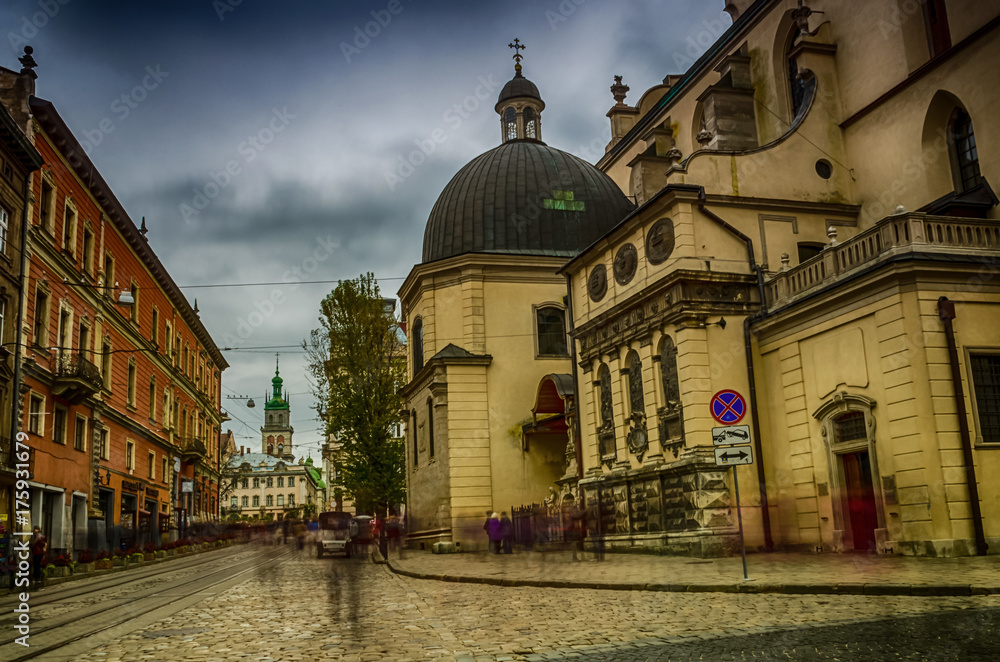 Lviv cityscape in the western part of Ukraine in the autumn season