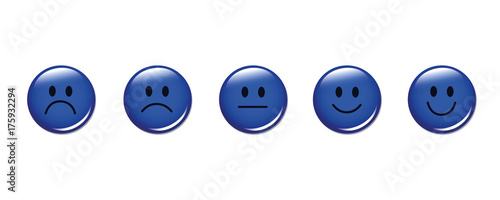 fünf blaue bewertungs smileys
