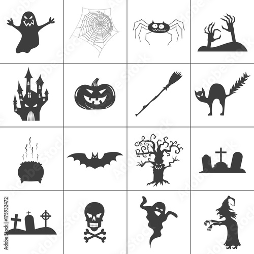 Set of halloween spooky black silhouettes.